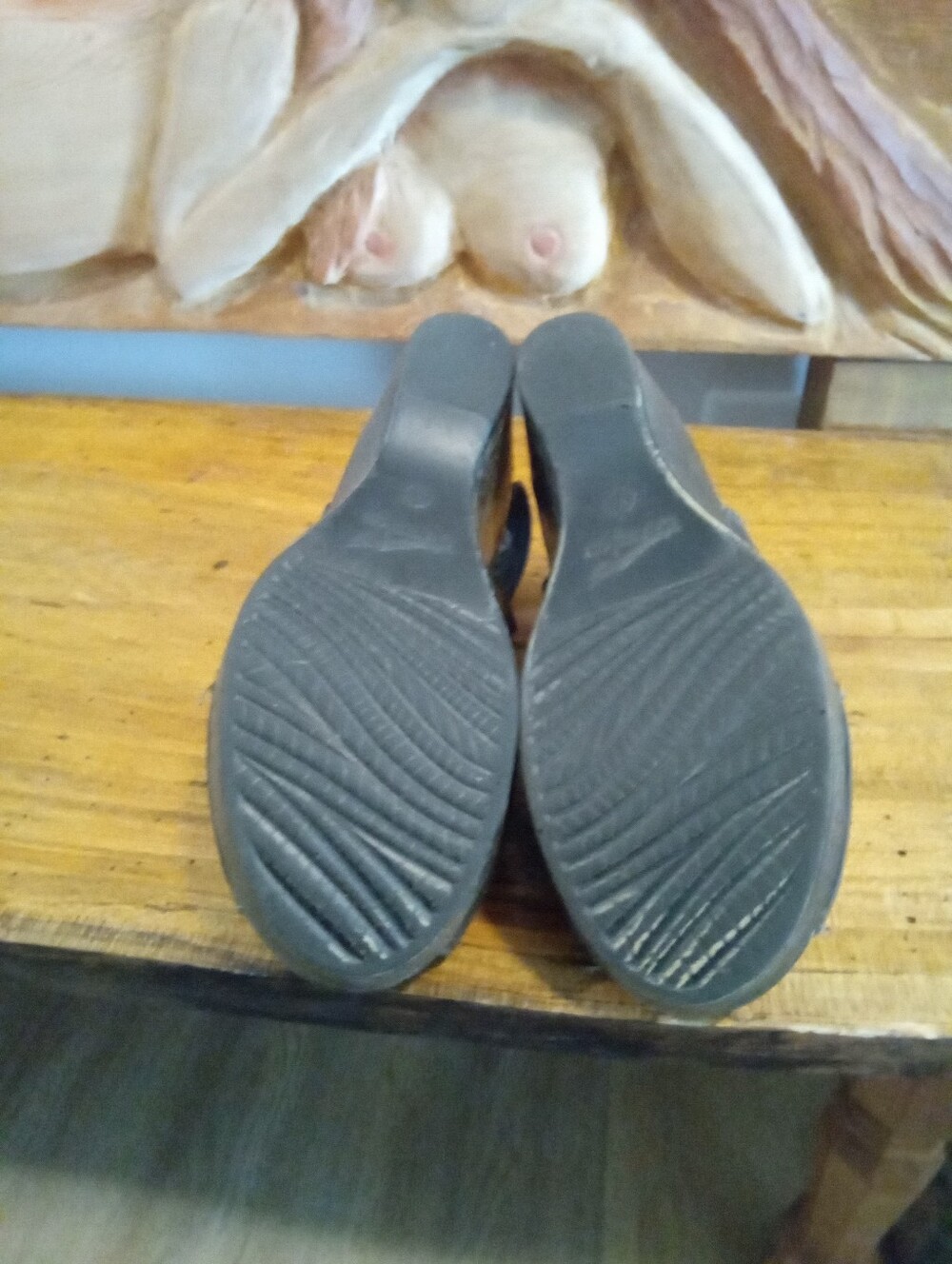Dansko Vanda Size 37 (7-7.5) Black Leather Peep-Toe Wedge Slingbacks 3" Heel - Picture 5 of 13